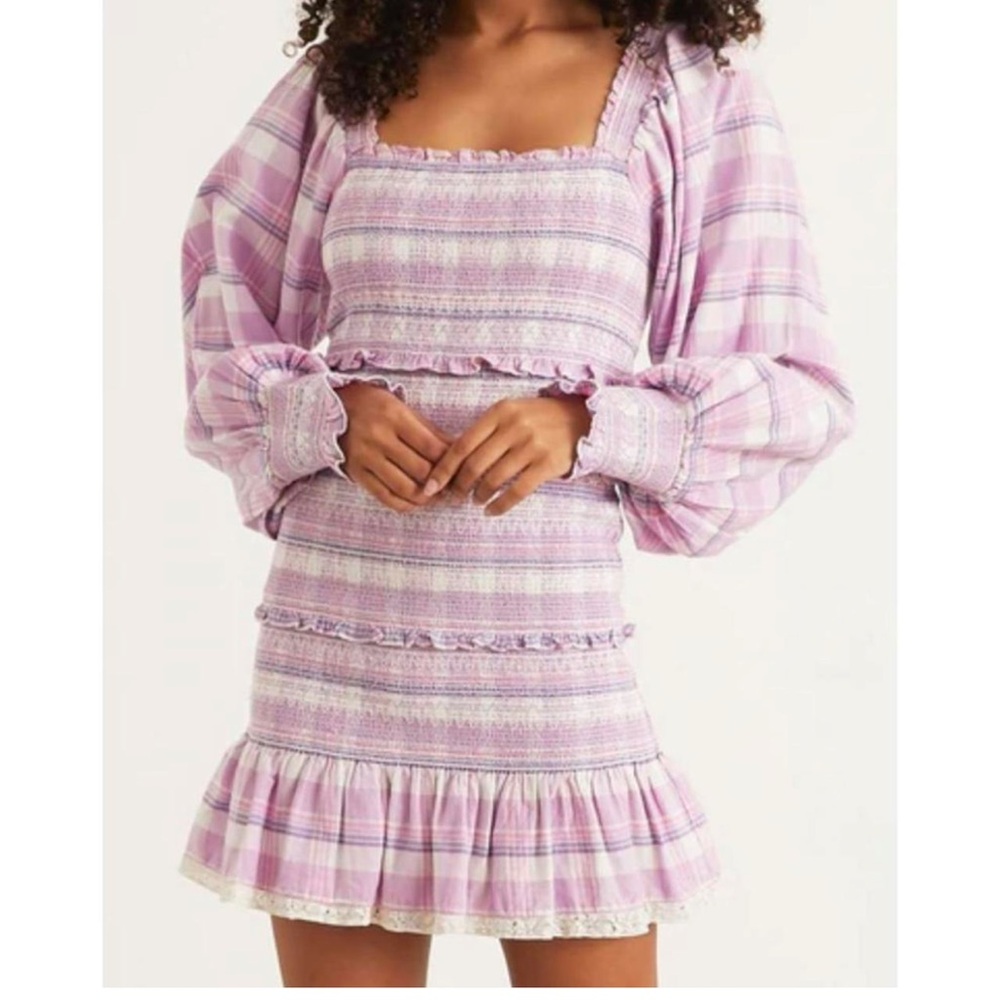 LoveShackFancy pink pleated dress size P